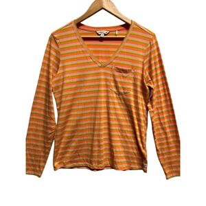 Toad & Co Shirt Womens Medium Striped Long Sleeve Lyocell Stretch V Neck Top